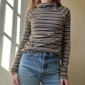 Camp Collection 1970s Style Stripe Ribbed Turtleneck XS Retro